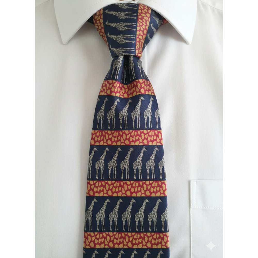 Vicky Davis blue orange giraffe silk tie - 56.5"
